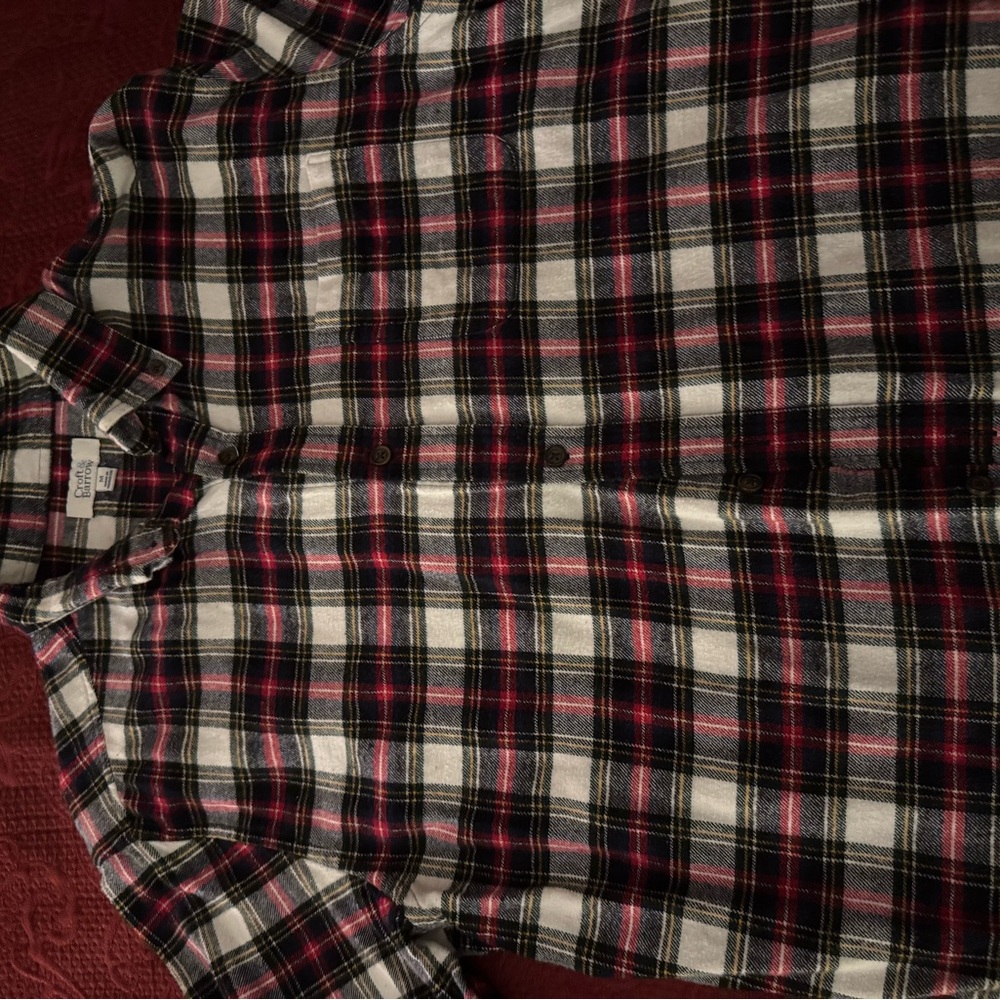Men's Plaid Shirt - Black, White, Red